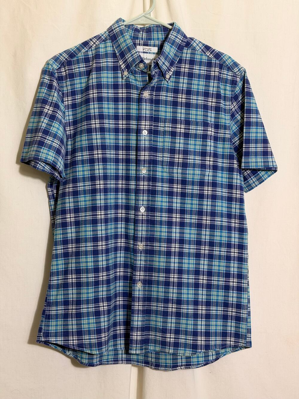 Saddlebred Comfort Flex Blue Plaid Button Down Shirt – Men’s Medium